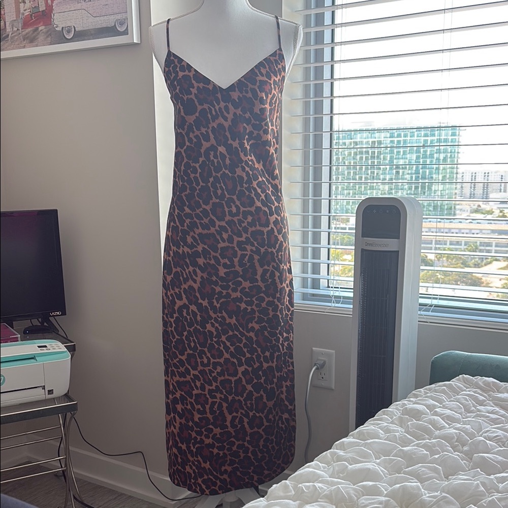 J. Crew Leopard Print Satin Midi Slip Dress
